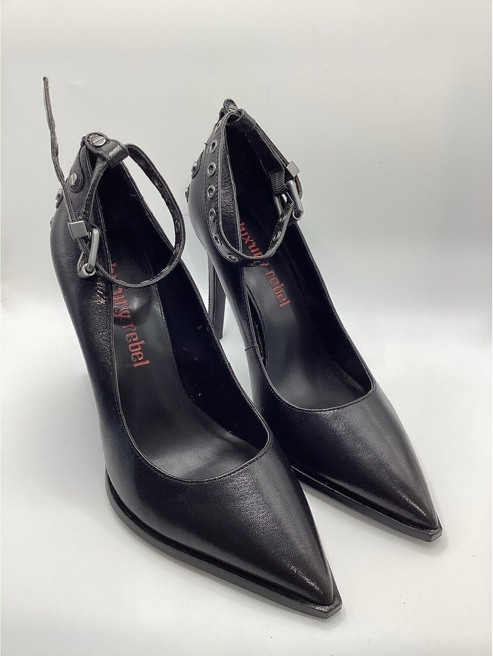 LUXURY REBEL Sophie Black Leather Pointie Toe Heels Pump 9